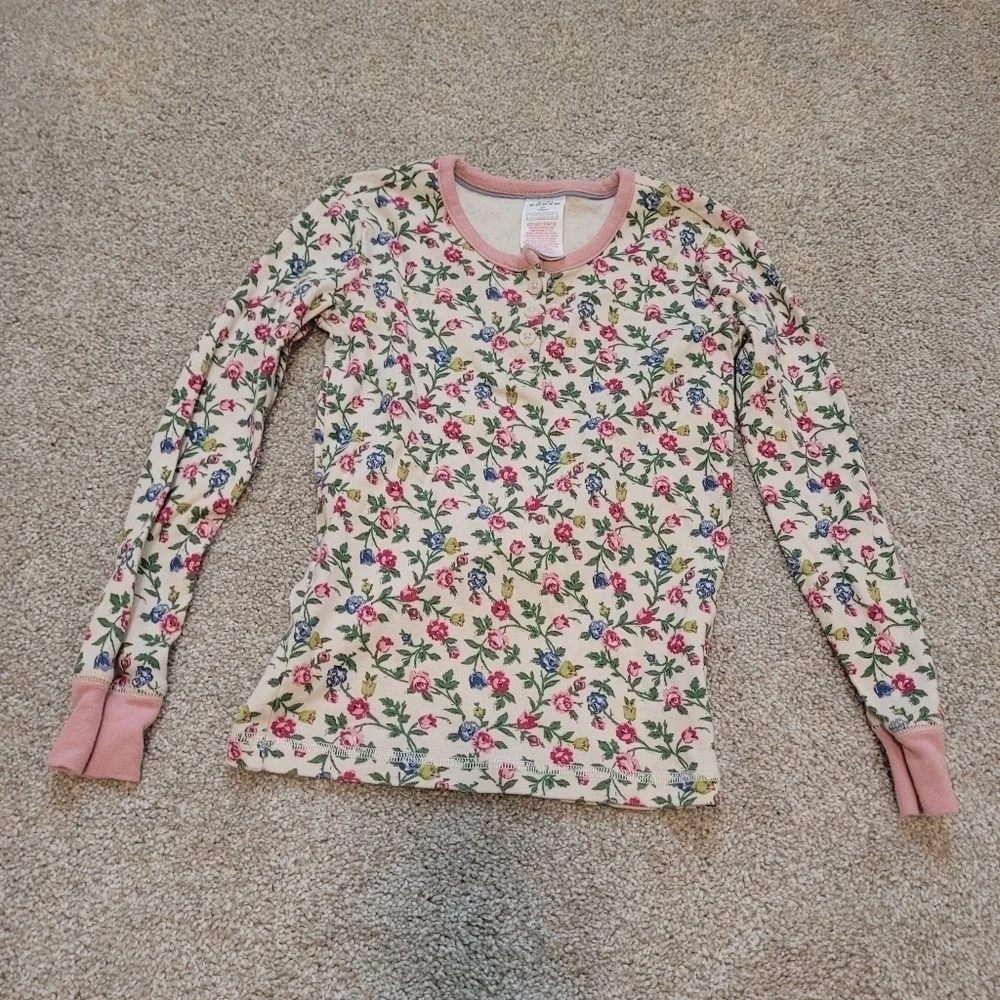 Mini Boden Henley Floral Snug Long Sleeve Pajama Top Size 8 Years